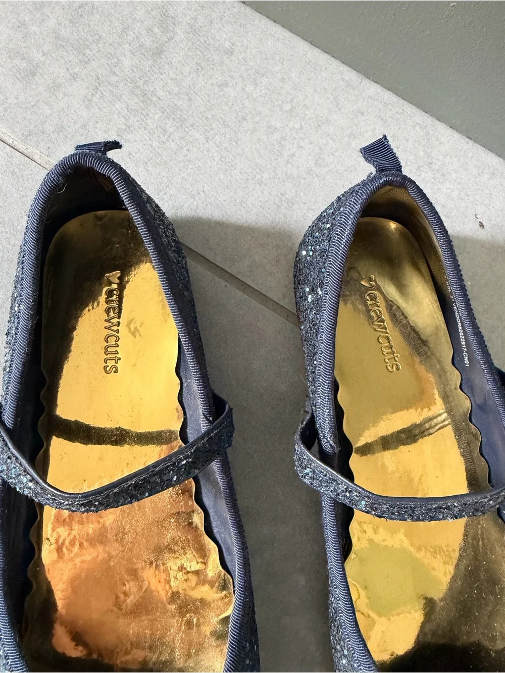 Crew Cuts J Crew Girls Navy Glitter Sparkle Mary Jane Buckle Flats with Bow 4